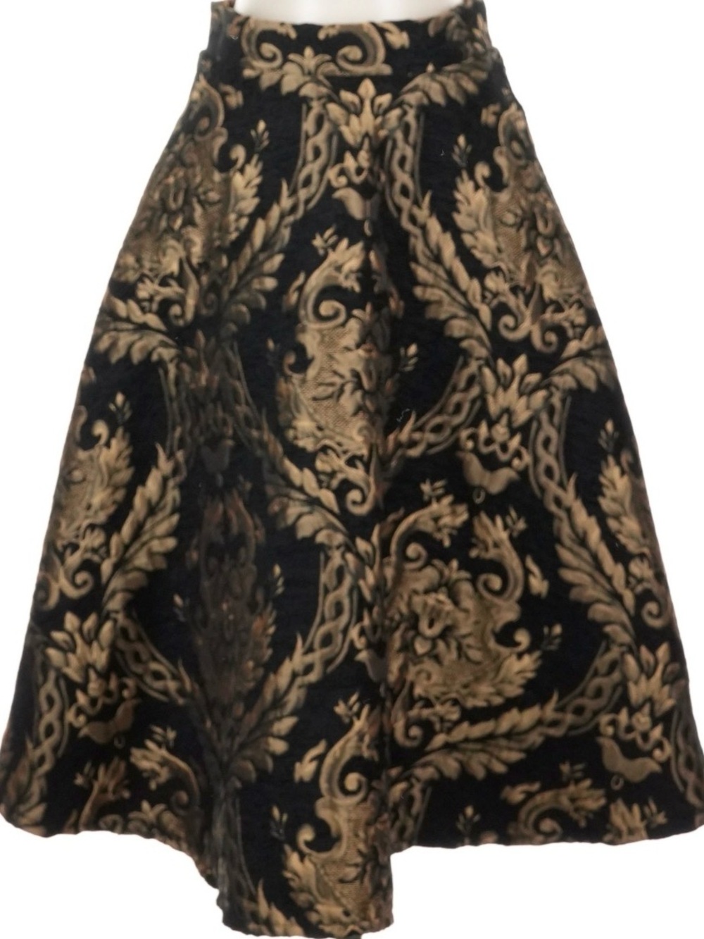 Chicwish Black and Gold Brocade A-Line Skirt